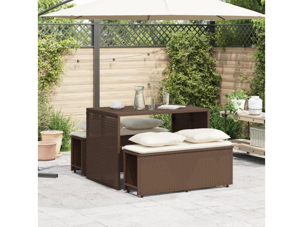 3-piece garden dining set and brown poly rattan cushions QSJH99946