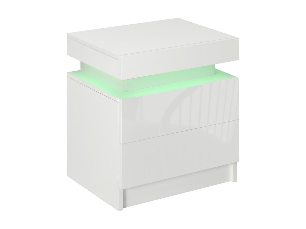 LED bedside table with 2 drawers, white lacquered finish MFYO03284