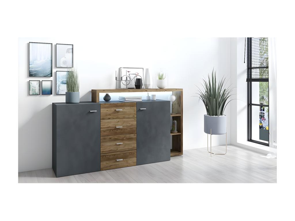 Buffet with integrated shelf, Lysvia collection, 180cm - Grey and dark oak color GFPP25420