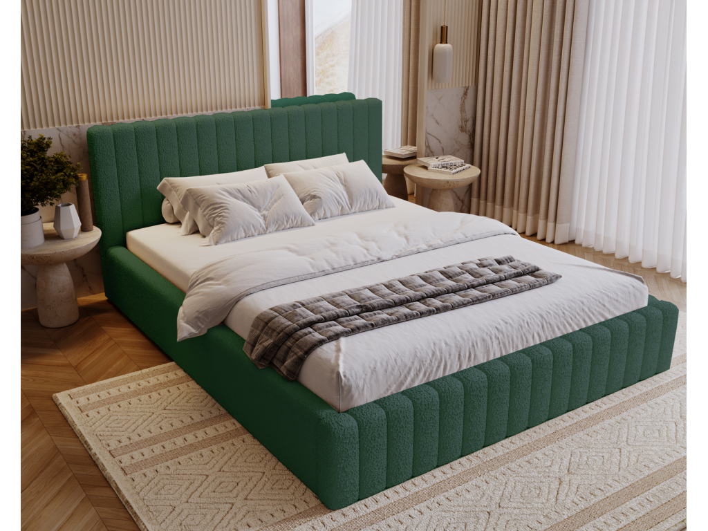 Dormeva Billo Upholstered Bed 160x200 cm - Double Bed with Storage Headboard - Adult/Teen Bedroom Bed - Curly Green Anthology 13 LVWG88405
