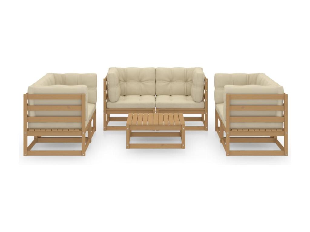 7-piece garden furniture set with cushions, solid pine wood, UNAO64113