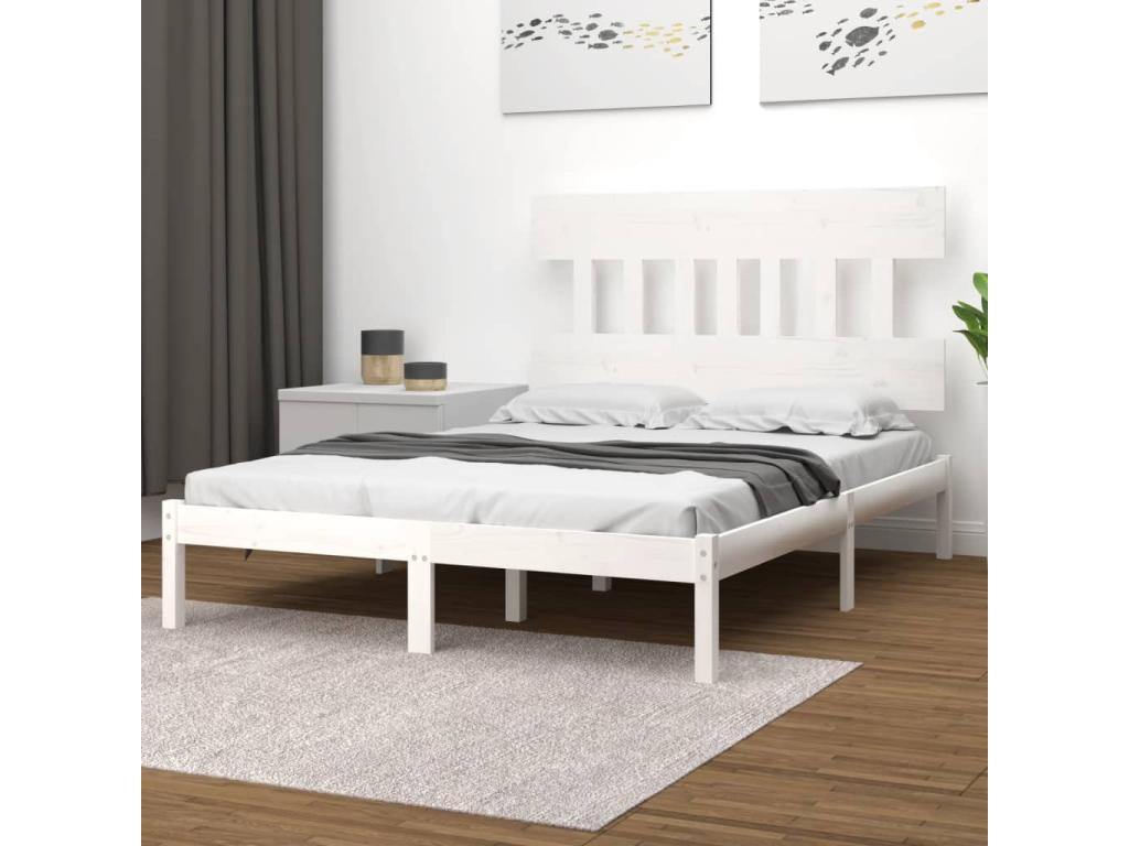 White bed frame without mattress, 150x200 cm, solid wood, BXLP16874