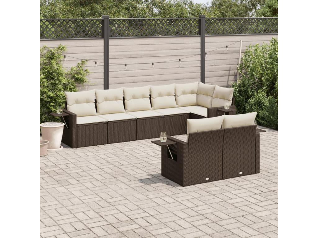 8-piece garden furniture set with brown resin wicker cushions VMVF67041