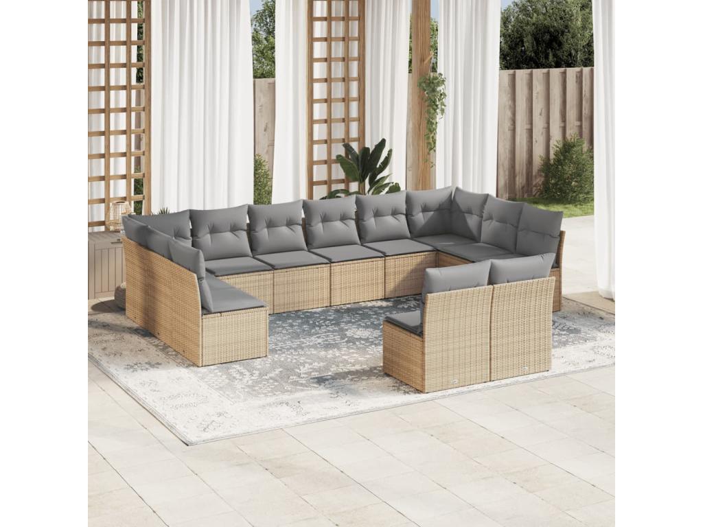 Garden furniture set with cushions, 12 pieces, beige woven resin LJWB74078