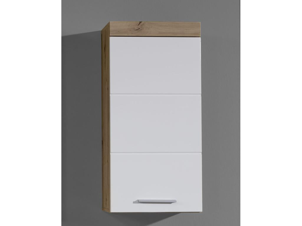 Wall-mounted bathroom cabinet in knotty oak and glossy white finish WLPJ99292