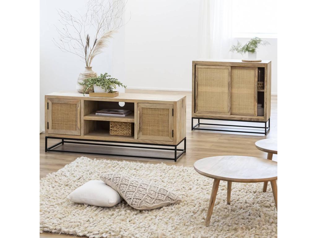 Lysvia BVYT06053 TV stand in mango wood and cane
