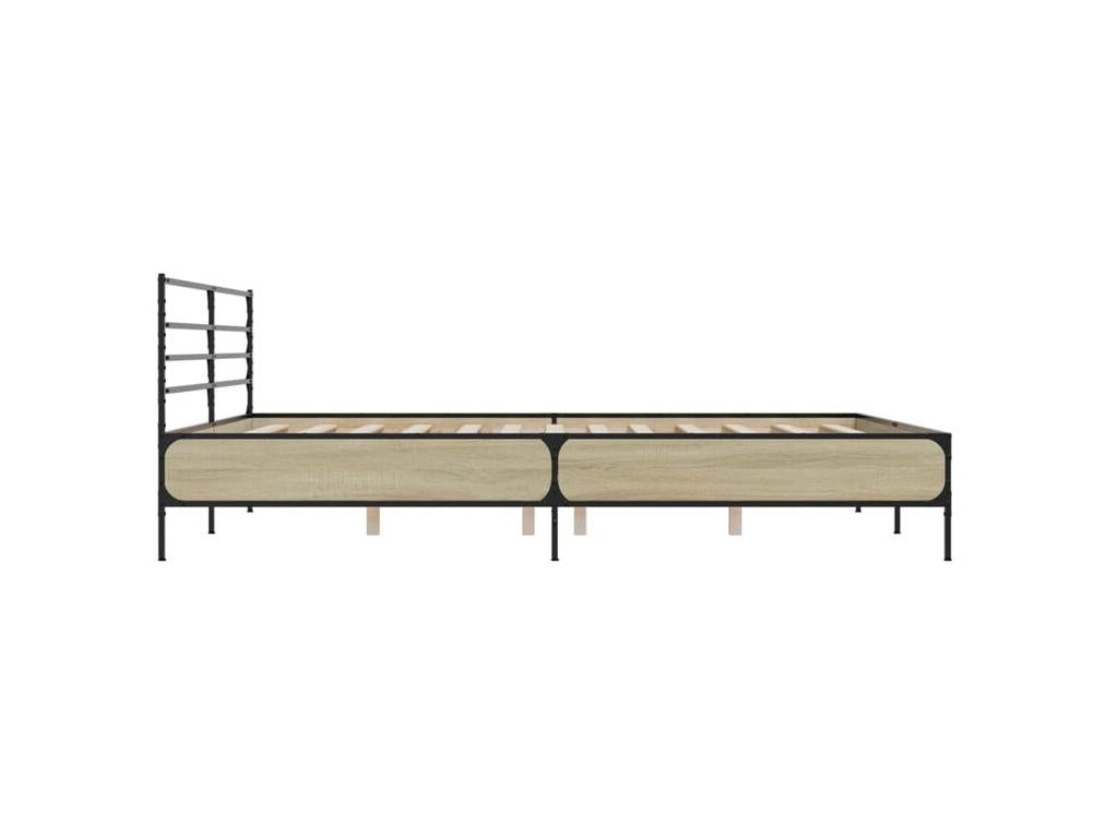 Lysvia oak bed frame 200x200 engineered wood and metal UBAM90544
