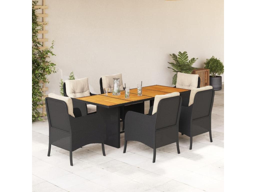 7-Piece Garden Dining Set with Cushions, Black Wicker Resin UELO49348