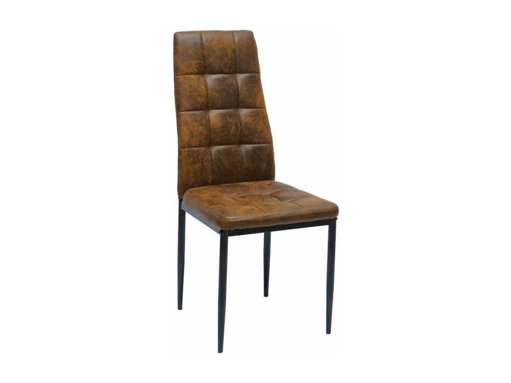 Vintage brown faux leather chair with button tufting and black steel legs Lysvia JEGN70935