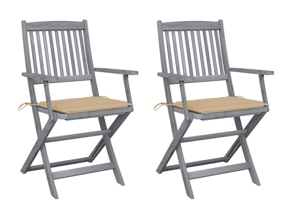 Folding outdoor chairs, set of 2, and cushions, Lysvia wood, GXLV30614