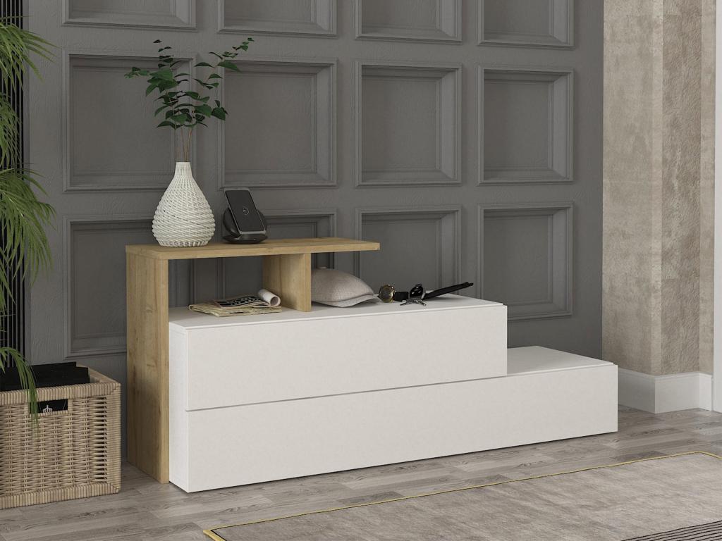 Shoe cabinet with 2 doors and 1 shelf - White and Natural - Dormeva RTPF16770