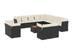 14-piece garden furniture set with cushions, black woven resin KPFG85163
