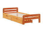 Bed frame without mattress, brown wax finish, 100x200cm, solid pine wood, VMCG11117