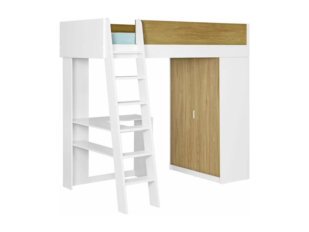 Dormeva LXPU13976 loft bed package with 90x190 cm mattress, white fiberboard and wood finish