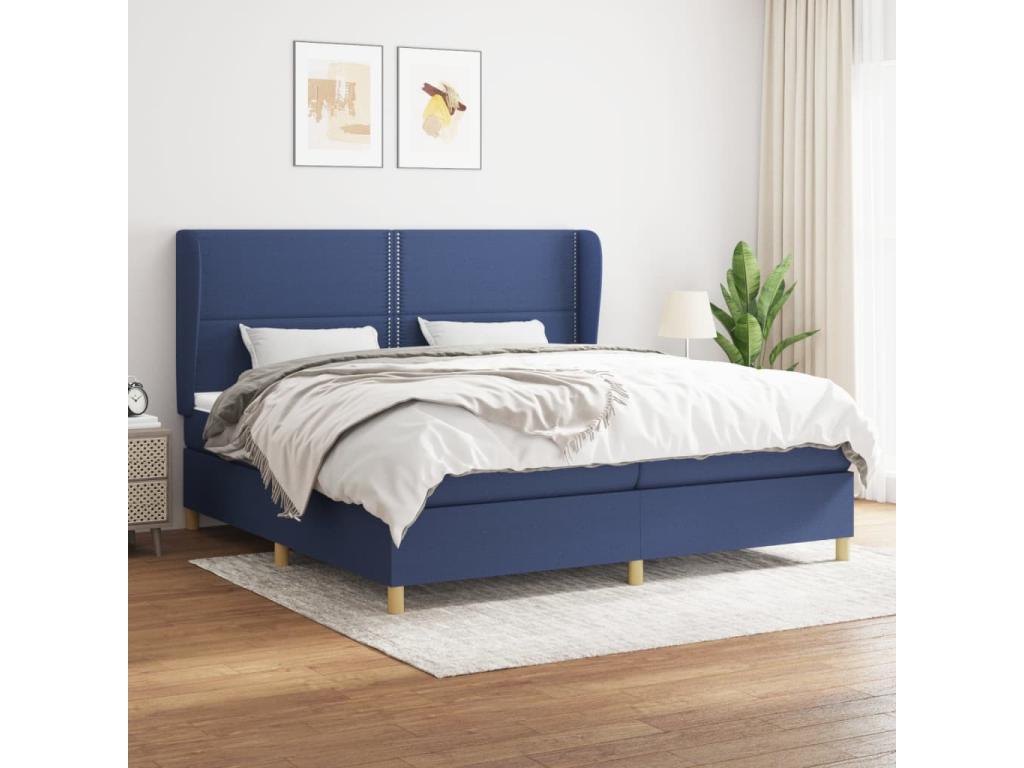 Upholstered bed base with mattress, blue, 200x200 cm, fabric UFWN22221