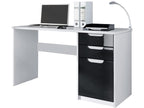 Desk with 2 Drawers and a Door, Matte White and High Gloss Black, 129x76x60 cm, YLIM05549
