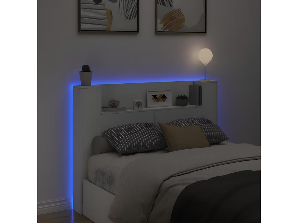 Headboard cabinet with white LED lighting, 140x16.5x103.5 cm EHQF59835