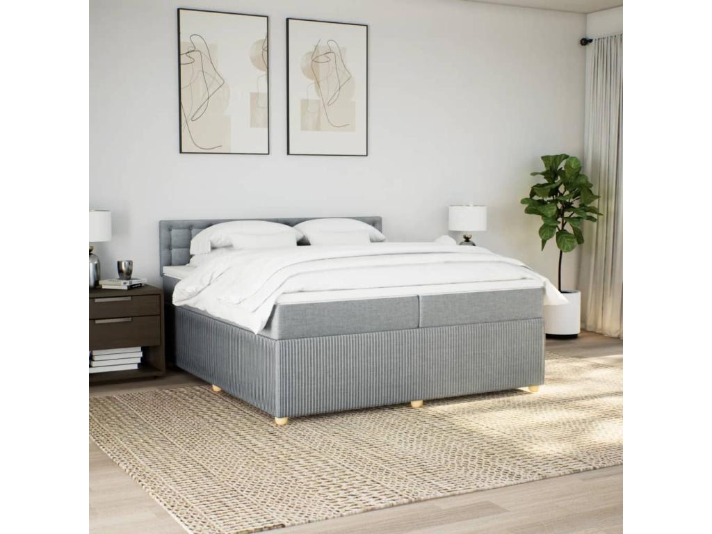 Lysvia bed base with light grey mattress 200x200cm Fabric SQZS32830