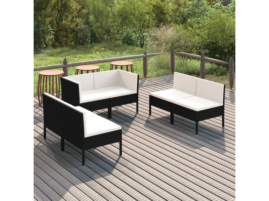 6-piece garden furniture set with cushions, black resin wicker KQYO34614
