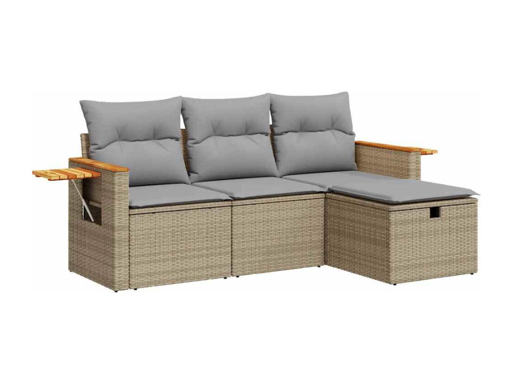 4-piece garden furniture set with cushions, beige woven resin GJSR59140