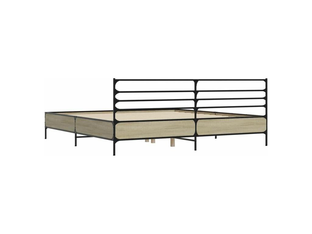 Lysvia oak bed frame 200x200 engineered wood and metal UBAM90544