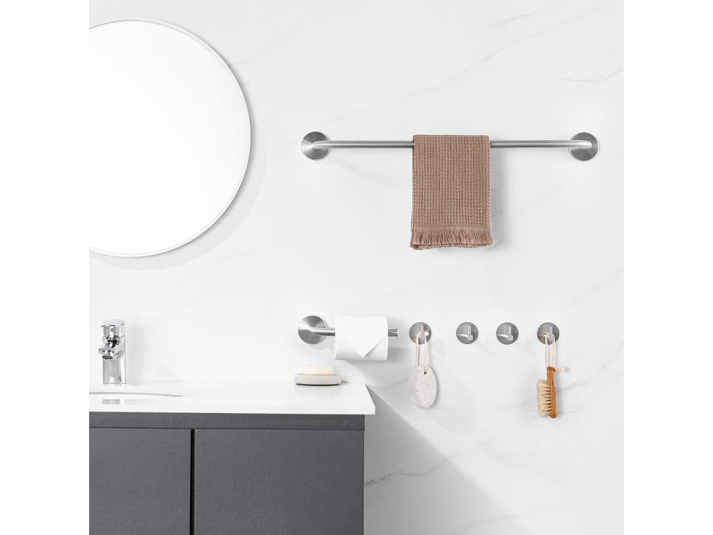 Dormeva 6-Piece Bathroom Accessory Set, Self-Adhesive or Drillable Towel Rail, Toilet Paper Holder, Wall Hook in Brushed Stainless Steel HNPR64904