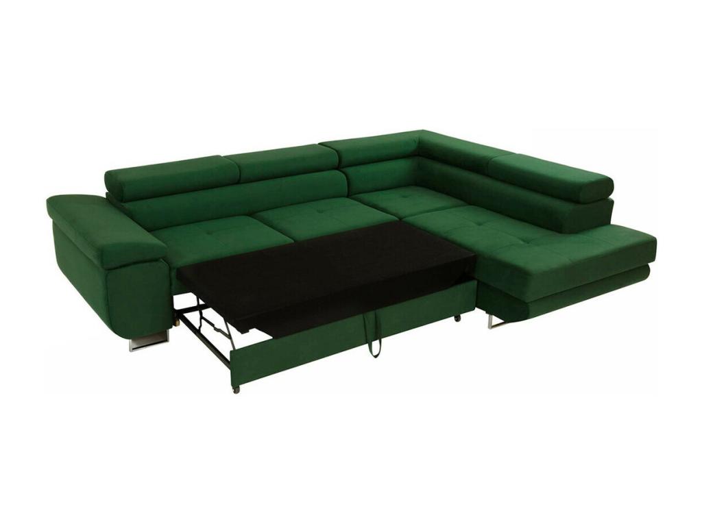 Dormeva S100 Corner Sofa, Green, Sleeping Function, Bedding Box, 274x203x70cm, PXEI20924