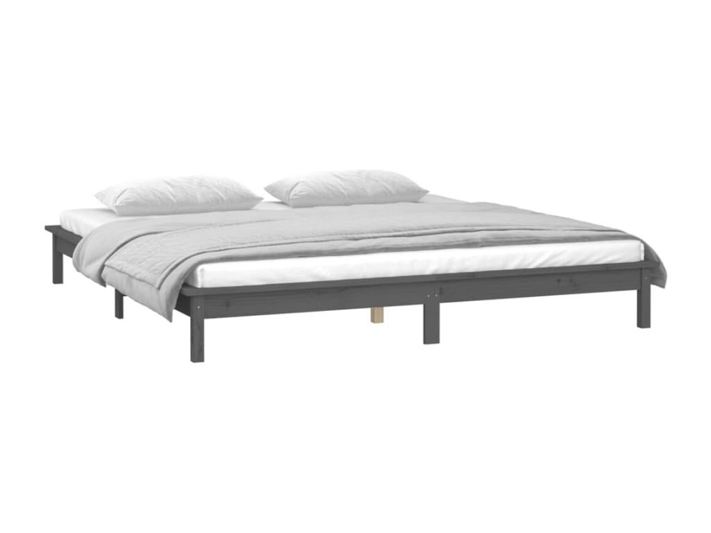 Grey LED bed frame 120x190 cm small double solid wood HGLR79884