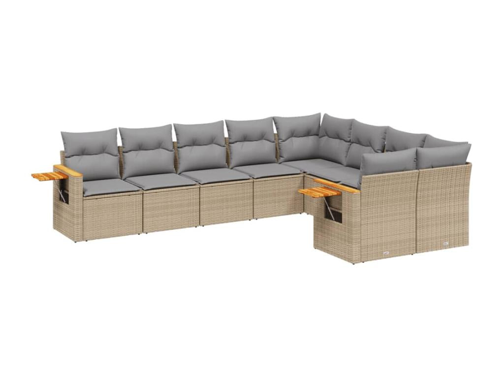 Garden furniture set with cushions, 9 pieces, beige woven resin, MEBG33185