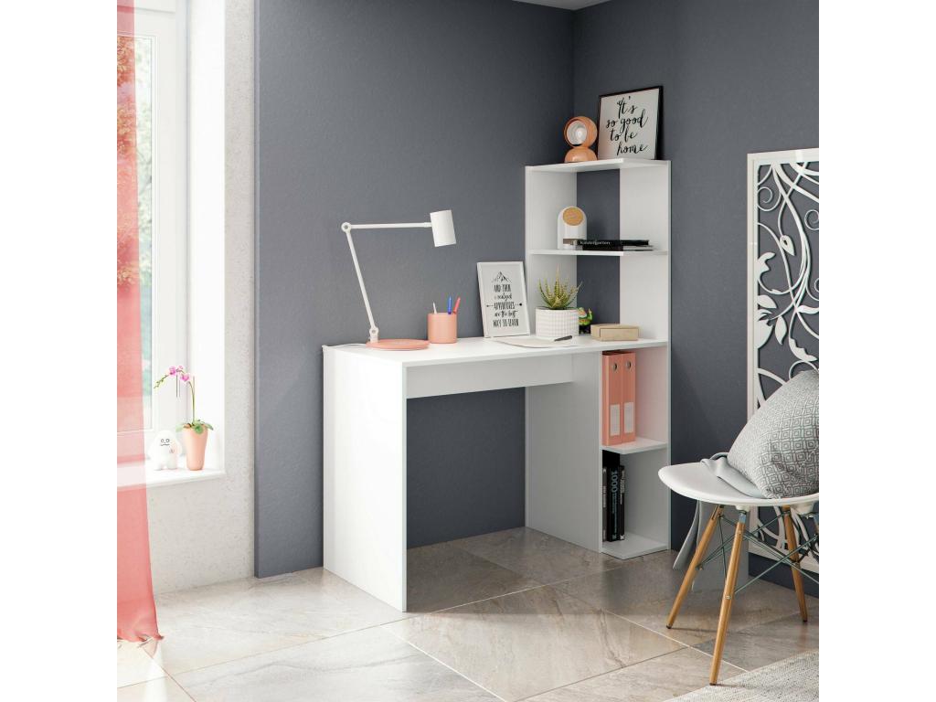 Lysvia Desk, Linear Desk with Bookshelf, Space-Saving Multipurpose Office Table, 110x50x136 cm, White, HTTQ01565