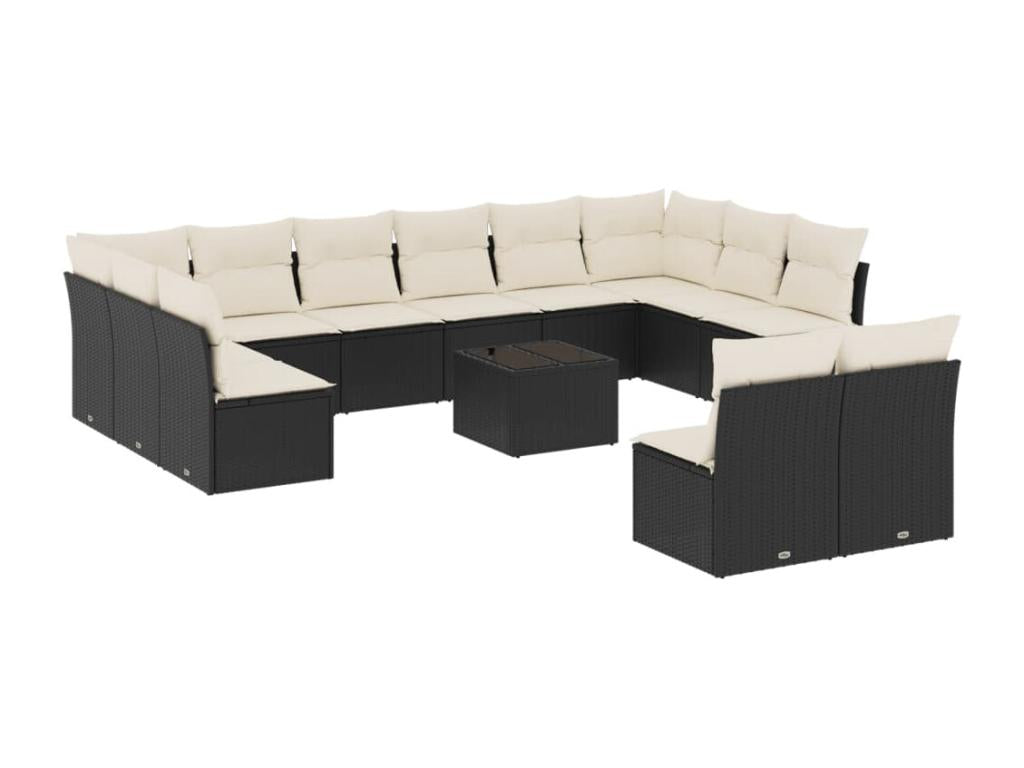 13-piece garden furniture set with cushions, black woven resin JBBB38007