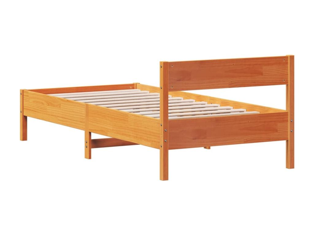 Bed frame without mattress, brown wax finish, 75x190 cm, solid pine wood, IOSO49047