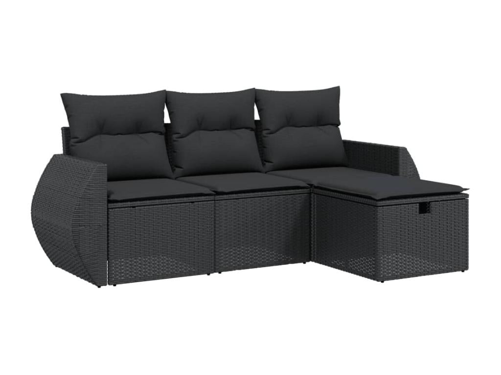 4-piece garden furniture set with cushions, black woven resin DASL09202