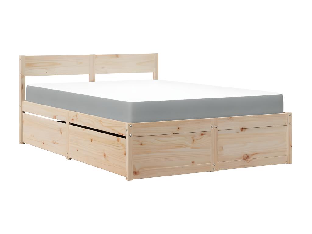 Bed with drawers and mattress 140x190 cm solid pine wood MYGE82031