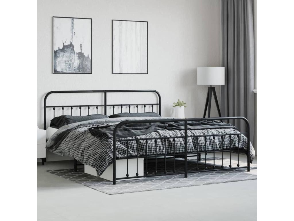 Metal bed frame with headboard/footboard, black, 193x203 cm, ROWC40159