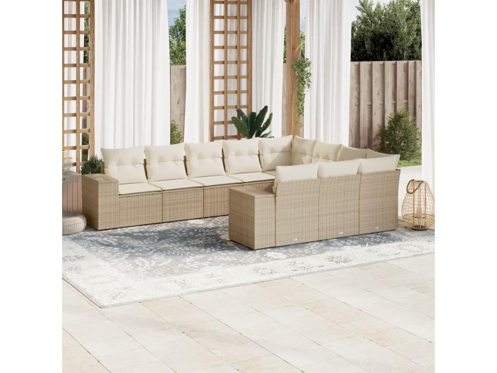 10-piece beige resin wicker garden furniture set with cushions WJDY24076