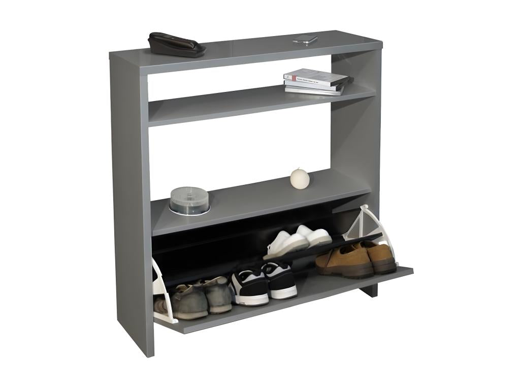 Lysvia shoe cabinet in glossy grey - 93x25x91 cm QDPL34739