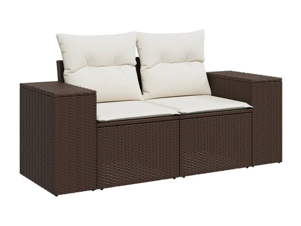 Garden furniture set with cushions, 7 pieces, brown woven resin, RSCU02770