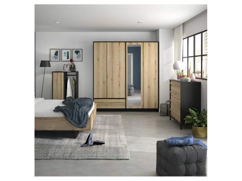 Dormeva OUHI91565 4-Door 1-Drawer Wardrobe, Black Oak