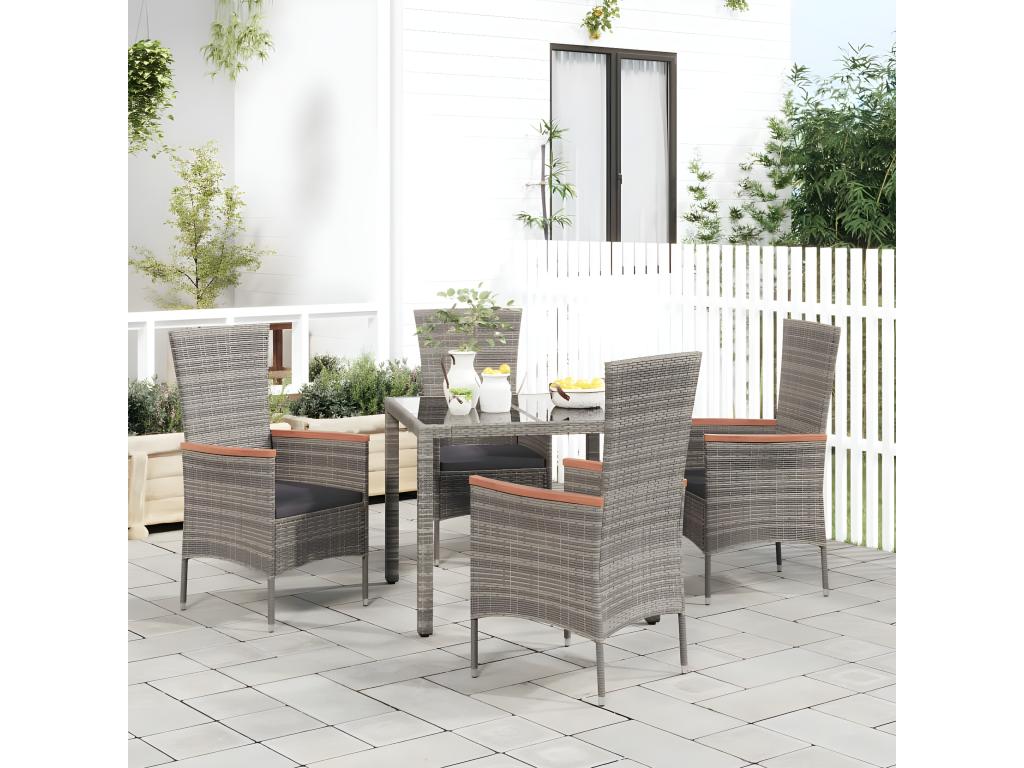Garden chairs with cushions, set of 4, woven resin, grey, IAUO04689