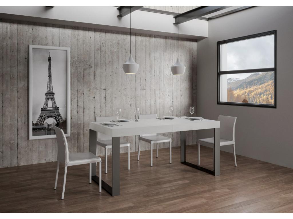 Lysvia Extendable Dining Table - White - Legs and Support - 5 Slim Extension Leaves - Extends from 160 to 420cm HSZK54225