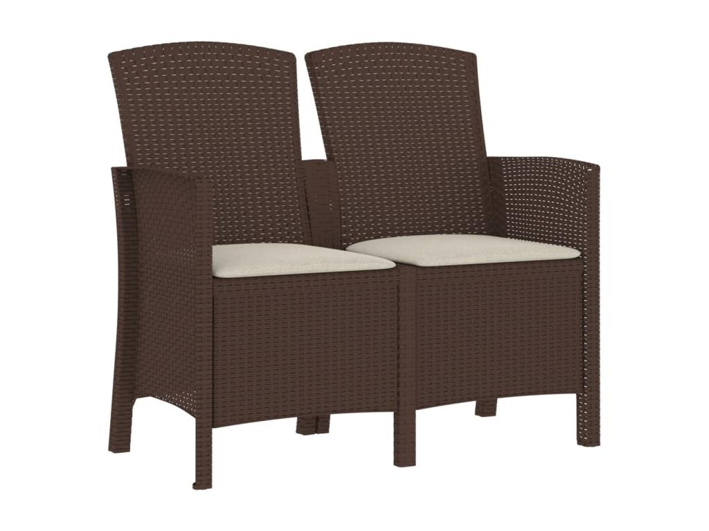 2-seater garden bench with cushions, rattan, PP, brown, MEFX95749