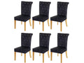 Set of 6 black velvet dining chairs with crystal button decoration and light wood legs 04 0000797 EDUH48722