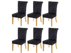 Set of 6 black velvet dining chairs with crystal button decoration and light wood legs 04 0000797 EDUH48722