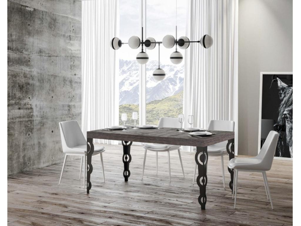 Rectangular oriental table for 8 people, L 180cm, dark wood and anthracite metal legs, Lysvia WGHP27658