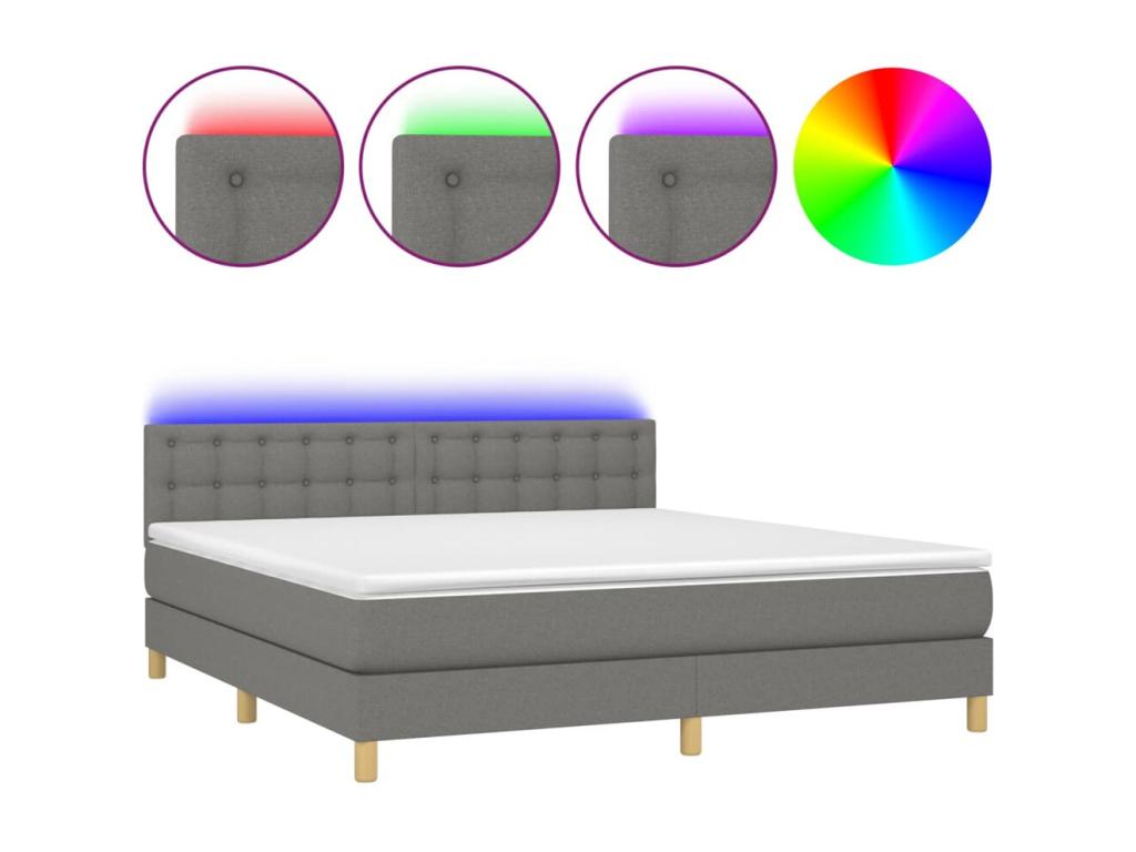 Upholstered bed base and mattress with LED lighting, Dark Grey, 180x200 cm, Fabric OMGU47061