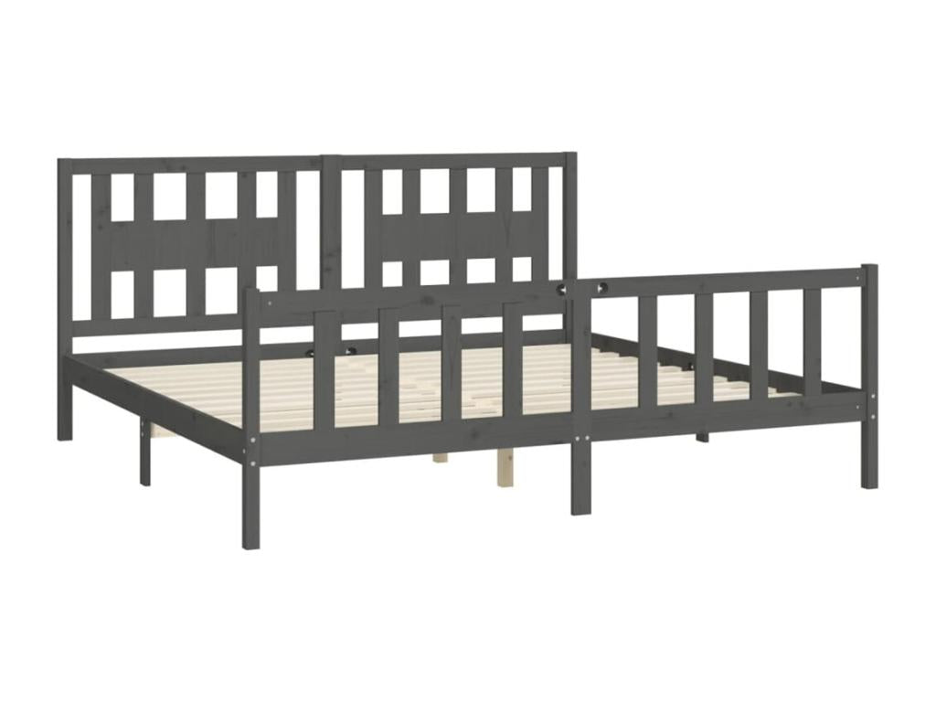 Bed frame and headboard, grey, solid pine wood, 200x200 LCWN09523