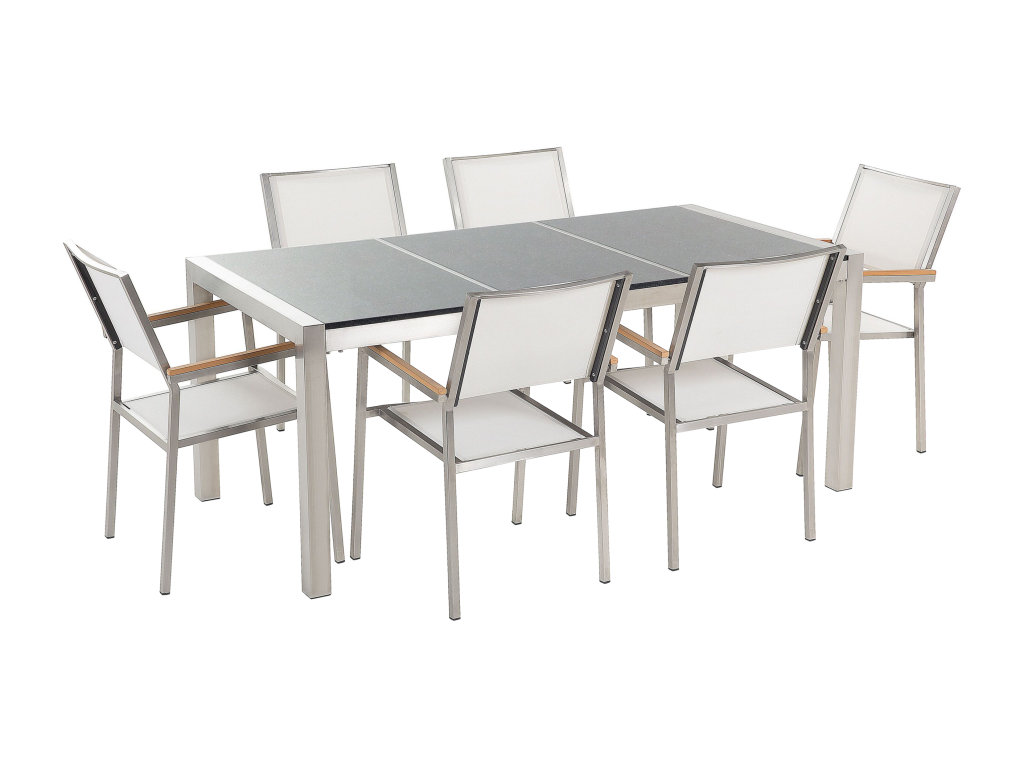 Dormeva 6-seater garden dining set, triple-layered, stone-effect finish, Dormeva grey/white TKPQ35663