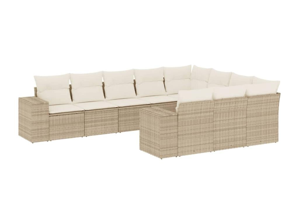 10-piece beige resin wicker garden furniture set with cushions WJDY24076