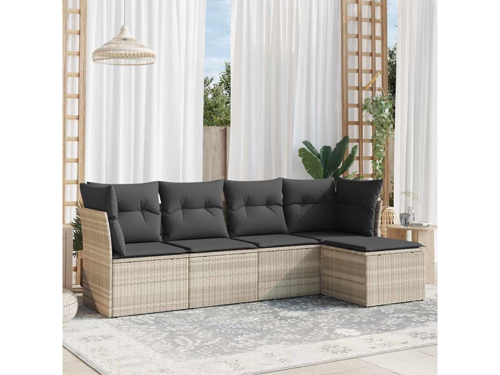 5-piece garden furniture set with light grey cushions, woven resin NORX83814